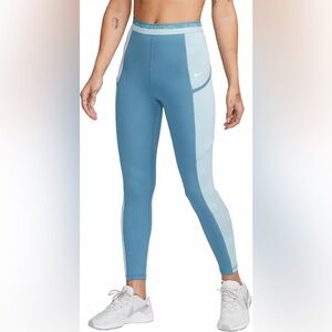 Women Nike Pro High-Waisted 7/8 Training Leggings Noise Aqua Blue Size S